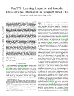 ParaTTS: Learning Linguistic and Prosodic Cross-sentence Information in
  Paragraph-based TTS
