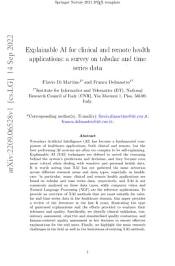 Explainable AI for clinical and remote health applications: a survey on
  tabular and time series data
