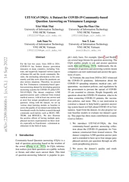 UIT-ViCoV19QA: A Dataset for COVID-19 Community-based Question Answering
  on Vietnamese Language