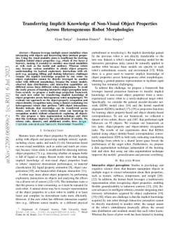 Transferring Implicit Knowledge of Non-Visual Object Properties Across
  Heterogeneous Robot Morphologies