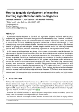Metrics to guide development of machine learning algorithms for malaria
  diagnosis