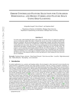 Error Controlled Feature Selection for Ultrahigh Dimensional and Highly
  Correlated Feature Space Using Deep Learning