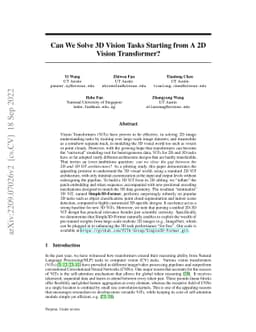 Can We Solve 3D Vision Tasks Starting from A 2D Vision Transformer?