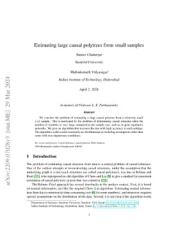 Estimating large causal polytrees from small samples
