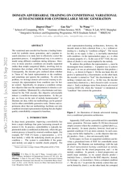 Domain Adversarial Training on Conditional Variational Auto-Encoder for
  Controllable Music Generation