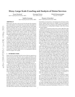 Dizzy: Large-Scale Crawling and Analysis of Onion Services