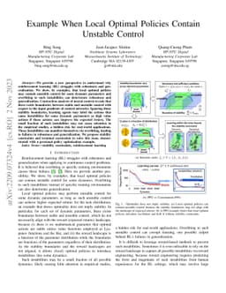 Example When Local Optimal Policies Contain Unstable Control