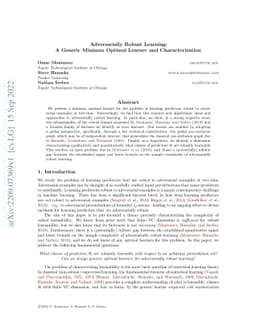 Adversarially Robust Learning: A Generic Minimax Optimal Learner and
  Characterization