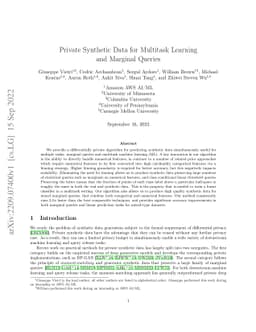 Private Synthetic Data for Multitask Learning and Marginal Queries