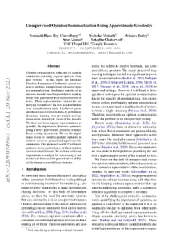 Unsupervised Opinion Summarization Using Approximate Geodesics
