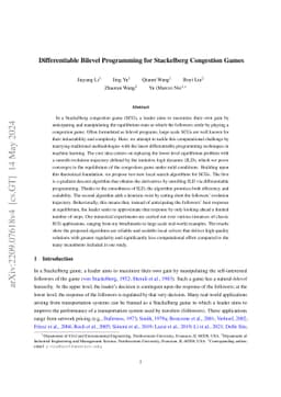 Differentiable Bilevel Programming for Stackelberg Congestion Games