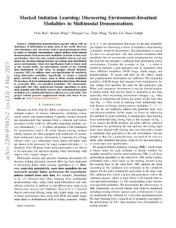 Masked Imitation Learning: Discovering Environment-Invariant Modalities
  in Multimodal Demonstrations