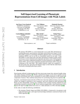 Self-Supervised Learning of Phenotypic Representations from Cell Images
  with Weak Labels