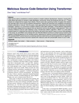 Malicious Source Code Detection Using Transformer