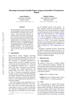 Detecting Generated Scientific Papers using an Ensemble of Transformer
  Models
