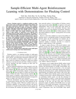 Sample-Efficient Multi-Agent Reinforcement Learning with Demonstrations
  for Flocking Control