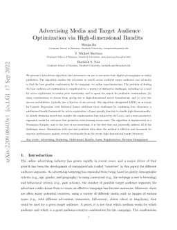 Advertising Media and Target Audience Optimization via High-dimensional
  Bandits