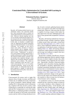Constrained Policy Optimization for Controlled Self-Learning in
  Conversational AI Systems