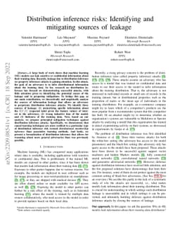 Distribution inference risks: Identifying and mitigating sources of
  leakage