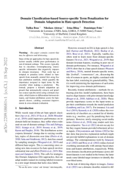 Domain Classification-based Source-specific Term Penalization for Domain
  Adaptation in Hate-speech Detection
