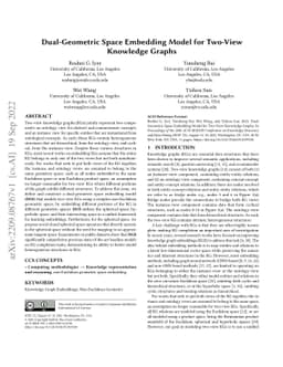 Dual-Geometric Space Embedding Model for Two-View Knowledge Graphs