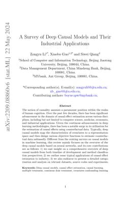 A Survey of Deep Causal Models and Their Industrial Applications