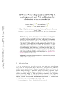 3D Cross-Pseudo Supervision (3D-CPS): A semi-supervised nnU-Net
  architecture for abdominal organ segmentation