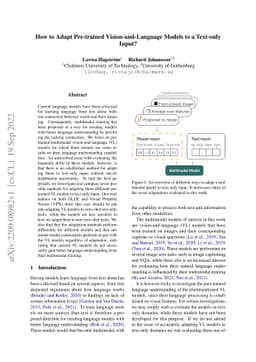 How to Adapt Pre-trained Vision-and-Language Models to a Text-only
  Input?