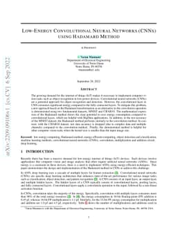 Low-Energy Convolutional Neural Networks (CNNs) using Hadamard Method