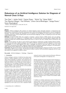 Robustness of an Artificial Intelligence Solution for Diagnosis of
  Normal Chest X-Rays