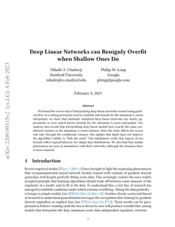 Deep Linear Networks can Benignly Overfit when Shallow Ones Do