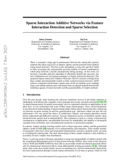 Sparse Interaction Additive Networks via Feature Interaction Detection
  and Sparse Selection