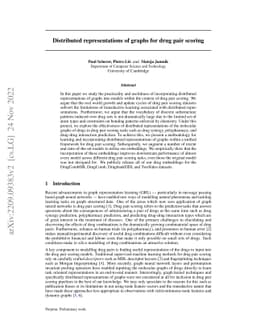 Distributed representations of graphs for drug pair scoring