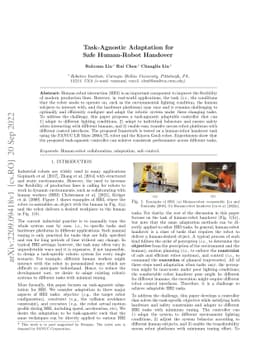 Task-Agnostic Adaptation for Safe Human-Robot Handover