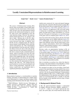 Locally Constrained Representations in Reinforcement Learning