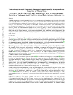 Generalizing through Forgetting -- Domain Generalization for Symptom
  Event Extraction in Clinical Notes