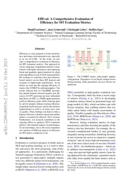 EffEval: A Comprehensive Evaluation of Efficiency for MT Evaluation
  Metrics