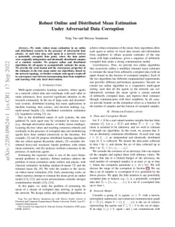 Robust Online and Distributed Mean Estimation Under Adversarial Data
  Corruption