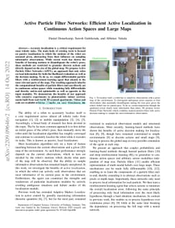 Active Particle Filter Networks: Efficient Active Localization in
  Continuous Action Spaces and Large Maps