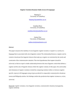 Register Variation Remains Stable Across 60 Languages