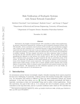 Risk Verification of Stochastic Systems with Neural Network Controllers