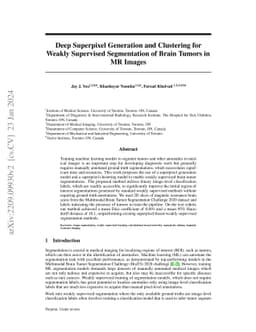 Deep Superpixel Generation and Clustering for Weakly Supervised
  Segmentation of Brain Tumors in MR Images