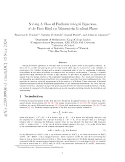 Solving Fredholm Integral Equations of the First Kind via Wasserstein
  Gradient Flows