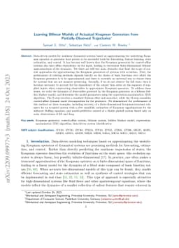 Learning Bilinear Models of Actuated Koopman Generators from
  Partially-Observed Trajectories
