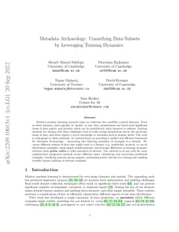 Metadata Archaeology: Unearthing Data Subsets by Leveraging Training
  Dynamics