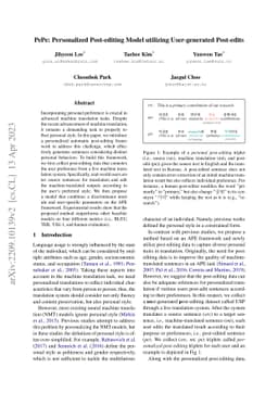 PePe: Personalized Post-editing Model utilizing User-generated
  Post-edits