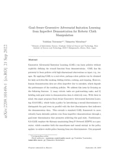 Goal-Aware Generative Adversarial Imitation Learning from Imperfect
  Demonstration for Robotic Cloth Manipulation