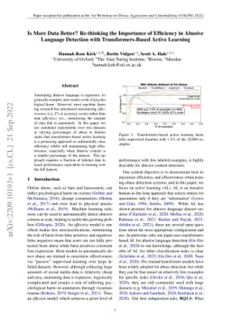 Is More Data Better? Re-thinking the Importance of Efficiency in Abusive
  Language Detection with Transformers-Based Active Learning