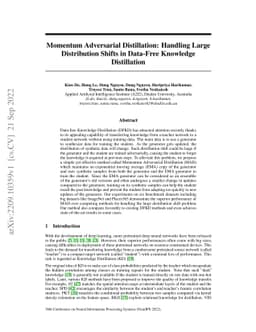 Momentum Adversarial Distillation: Handling Large Distribution Shifts in
  Data-Free Knowledge Distillation