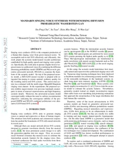 Mandarin Singing Voice Synthesis with Denoising Diffusion Probabilistic
  Wasserstein GAN